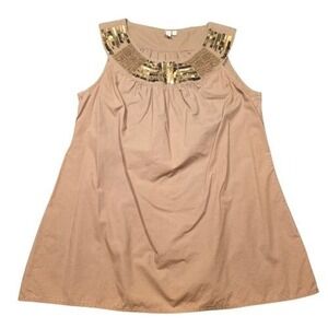 Madison M Sleeveless 100% Cotton Sequin Embellished Tunic Top Boho Egyptian